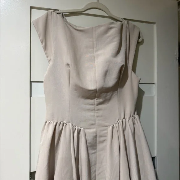 House of CB Pale Blush Dove Gray Midi Fit-and-Flare Dress - Picture 2 of 10